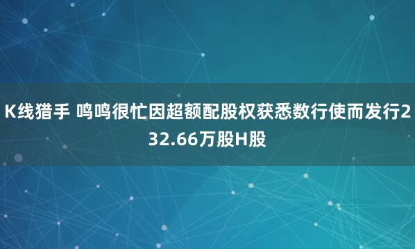 K线猎手 鸣鸣很忙因超额配股权获悉数行使而发行232.66万股H股