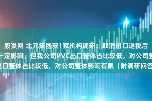 股巢网 北元集团获1家机构调研:取消出口退税后会对公司PVC出口量有一定影响,但我公司PVC出口整体占比较低,对公司整体影响有限(附调研问答)