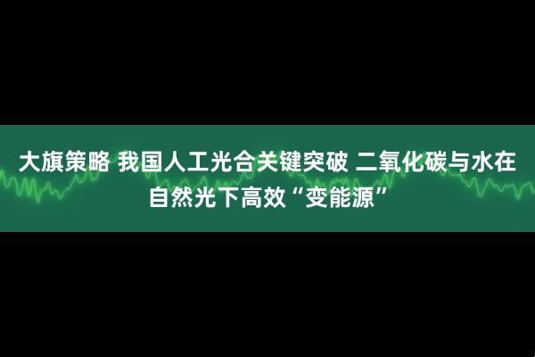 大旗策略 我国人工光合关键突破 二氧化碳与水在自然光下高效“变能源”