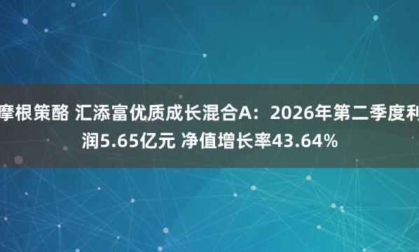 摩根策酪 汇添富优质成长混合A：2026年第二季度利润5.65亿元 净值增长率43.64%